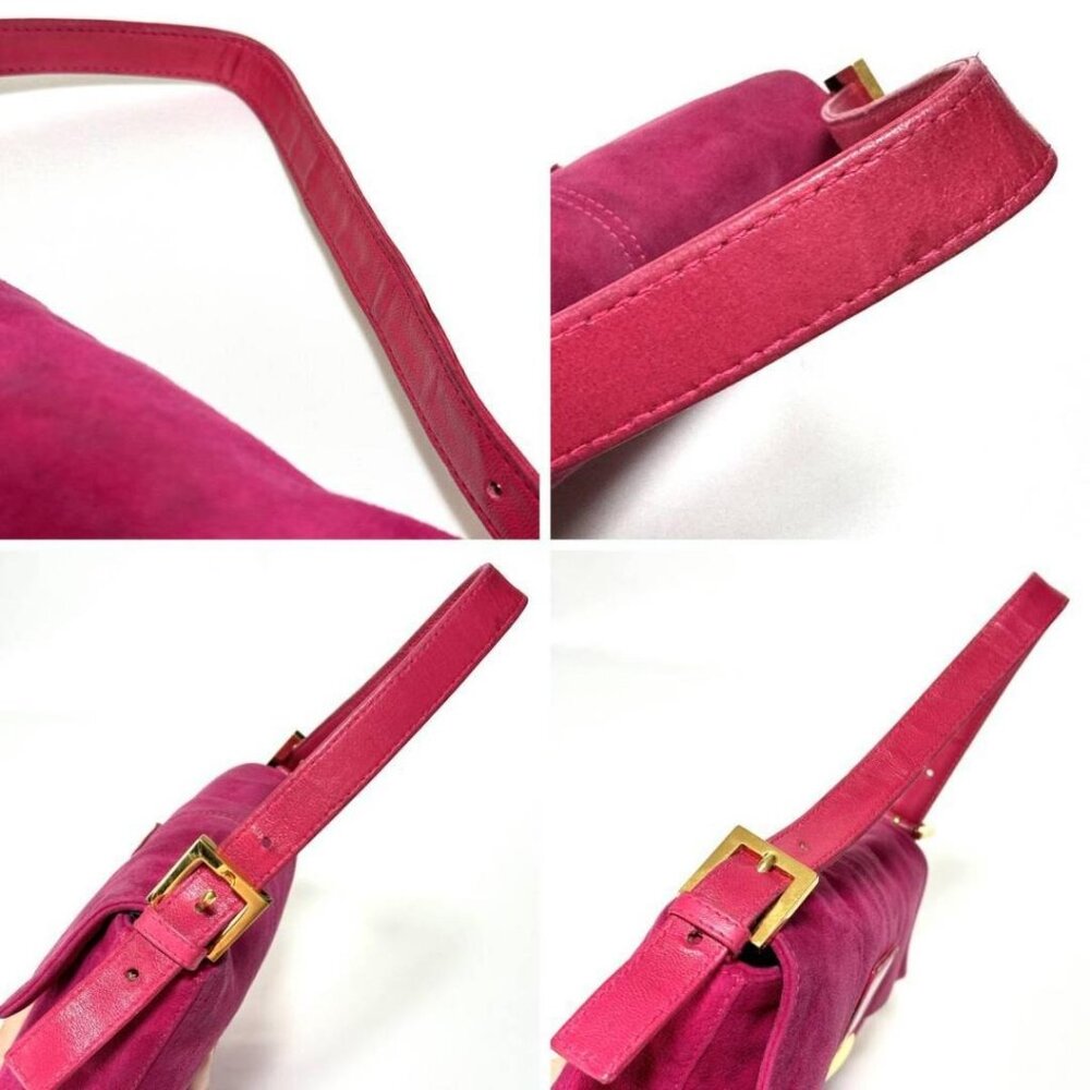 Authentic FENDI Mamma Baguette Pink Suede Gold Glitter Flap Shoulder Bag Purse - Picture 5 of 8